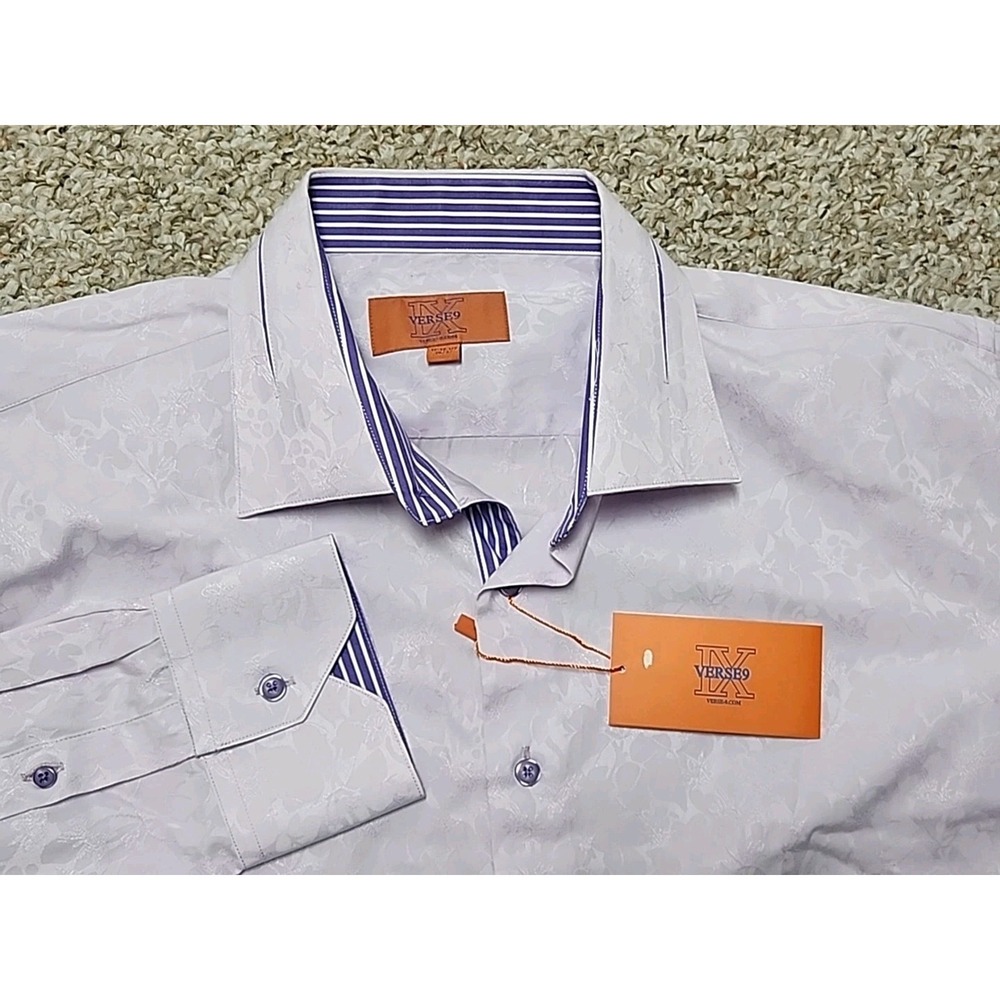 Verse 9 Mens 17-17 1/2‎ 36-37 Lilac Floral Brocade Button Down NWT Dress Shirt